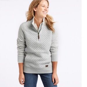 LL Bean Heather Gray Quilted Quarter-Zip Pullover Women’s XS